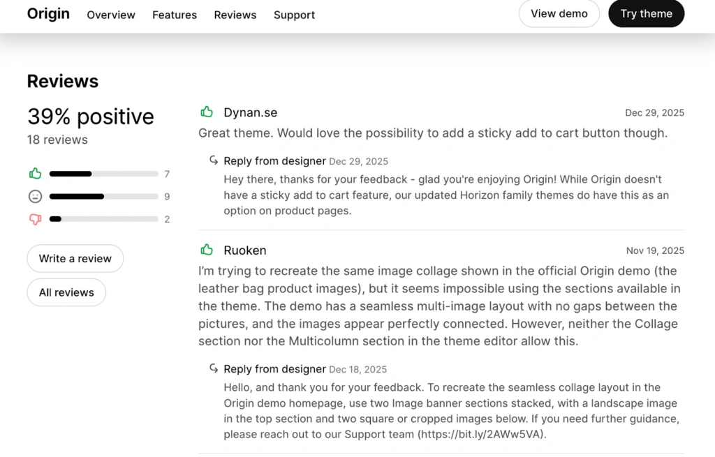 origin shopify theme review